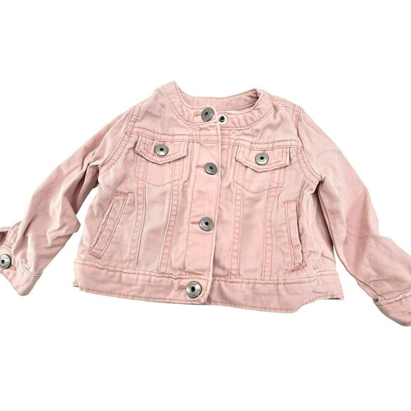 OshKosh BGosh Baby Peach Denim Jacket 9-12 Months With Snap Closures jj3724 - Picture 1 of 5